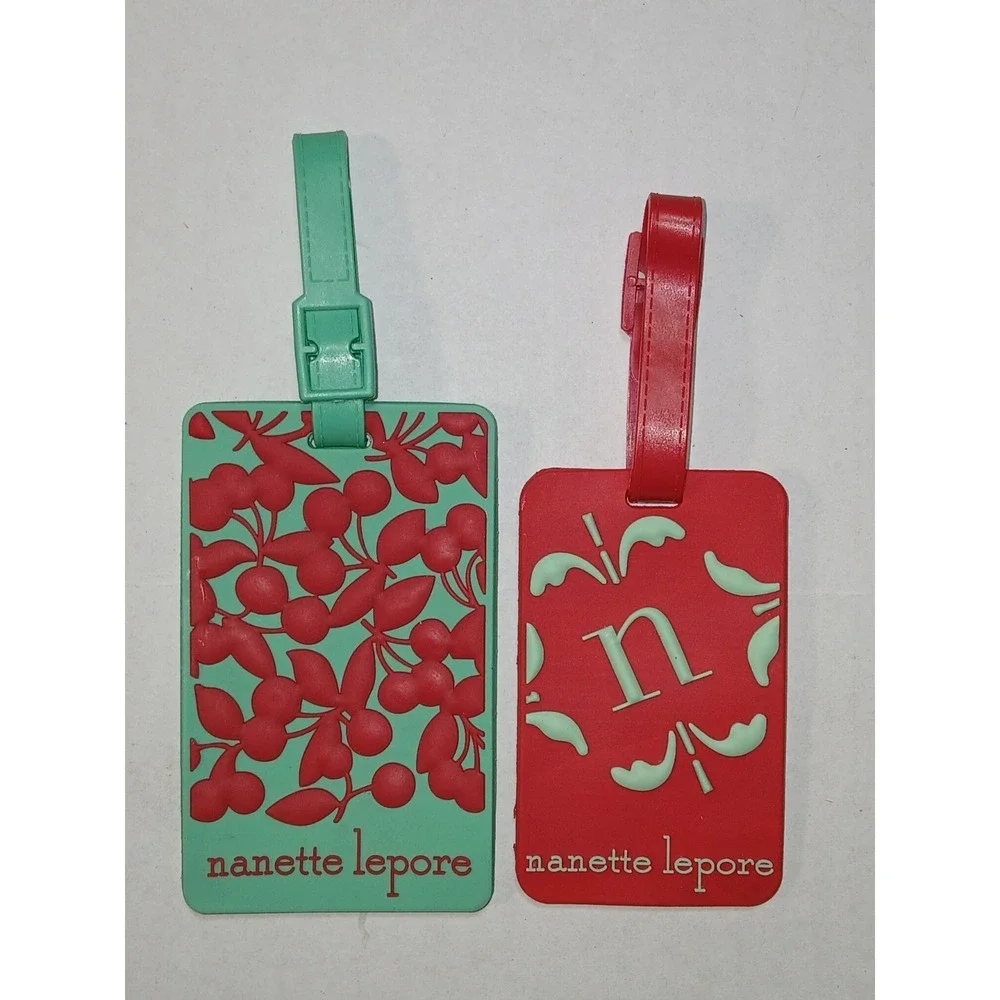 NANETTE LEPORE Luggage Tag Red Mint-Green Rubber-like With Embossed Logo LOT 2